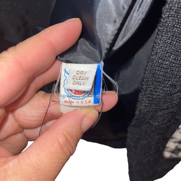 Lilli Ann Vintage Womens Jacket Size Large Black Knit Collections Houndstooth - Picture 6 of 9